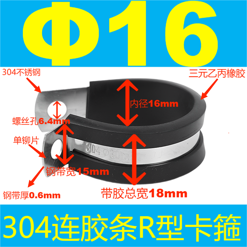 304 acero inoxidable tira de goma garganta tipo R tubo de agua fijo abrazadera de alambre de cable de alambre de tubo de acero inoxidable abrazadera de amortiguación