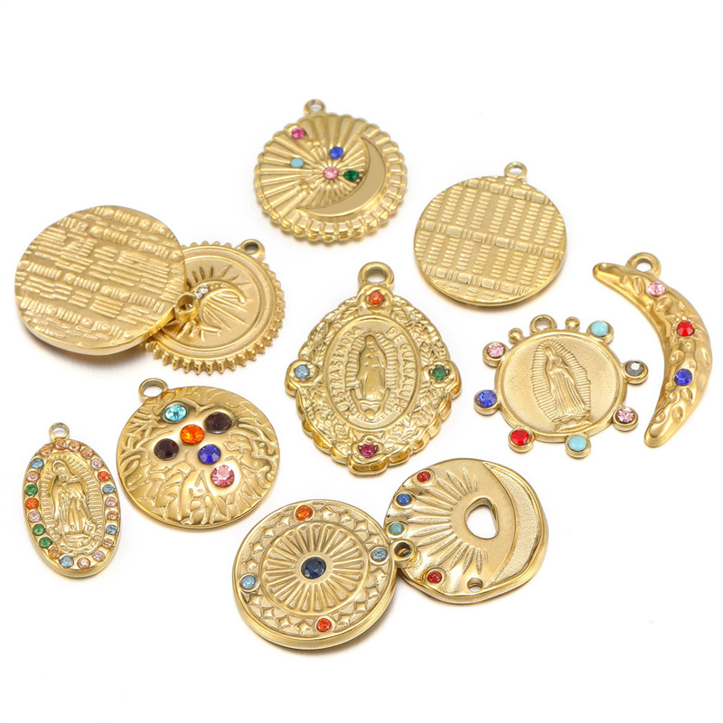 5pc Stainless Steel Gold Plated Cross Moon Star Jesus Rhinestone Charm Pendant Bracelet Earrings Diy Jewelry Making