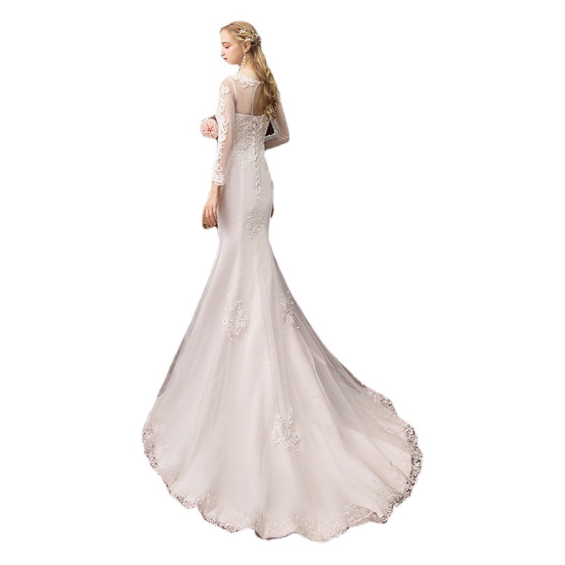 Tiktok Venta caliente vestido de novia para las mujeres 2024 nuevo hilo principal pequeño Delgado adelgazamiento trailing manga larga primavera