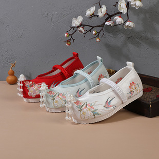 Children's Pearl Flower Swallow Hanfu Shoes Girls' Embroidered Shoes Baby's Ancient Dress Shoes Children's Cloth Shoes School Shoes