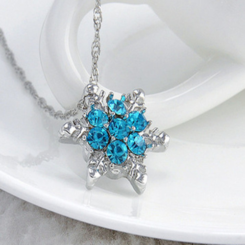 Frozen Snowflake Necklace Children's Gemstone Jewelry Princess Elsa Crystal Pendant Silver Jewelry Girls
