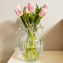 欧式创意波浪口花瓶摆件客厅插花水养玫瑰玻璃透明大肚花瓶花器