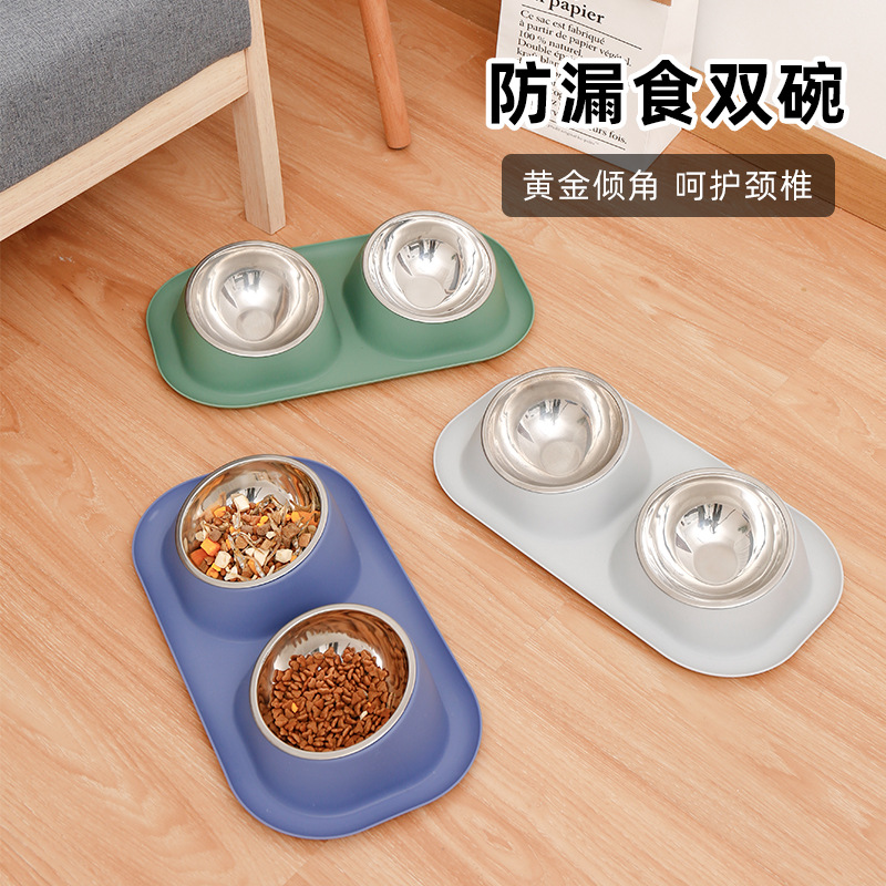 스테인레스 스틸 고양이 그릇 고양이 개 더블 볼 족쇄 목 보호 고양이 음식 그릇 개 분지 고양이 분지 애완 동물 용품 제조 업체 도매