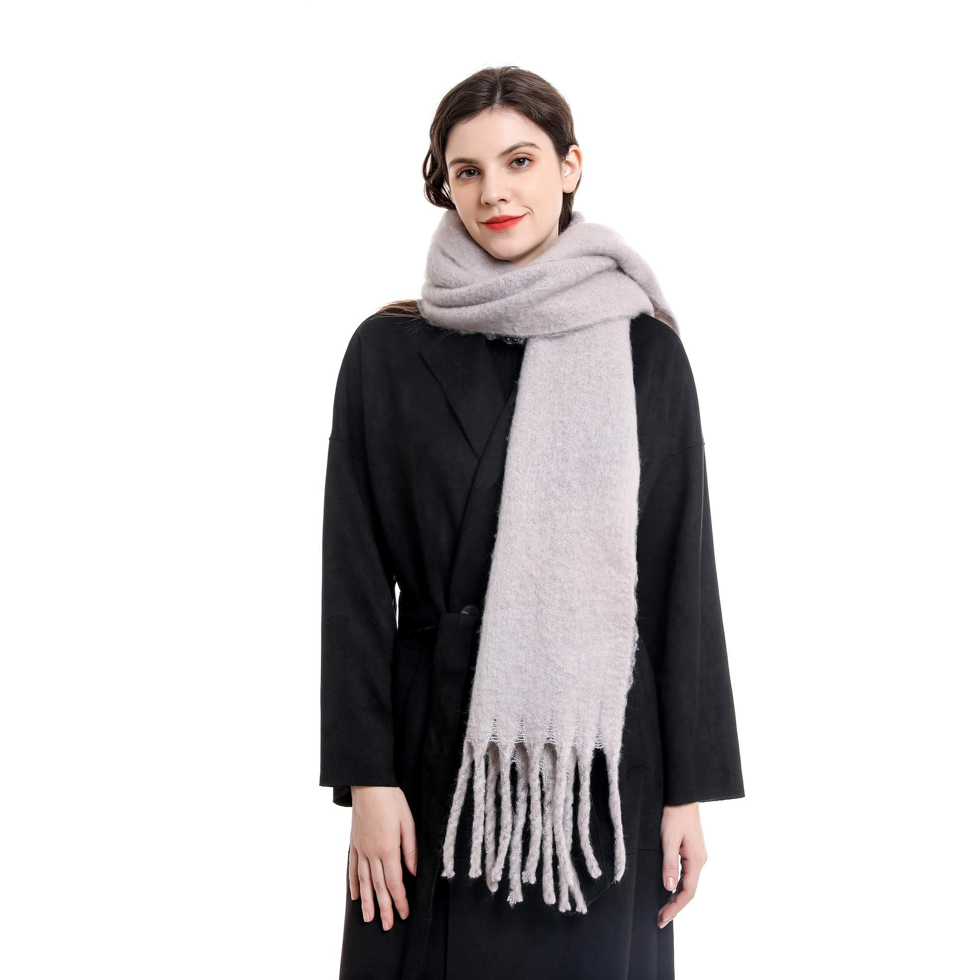 Bufanda de color sólido invierno largo de las mujeres ins estilo coreano moda simple borla de Cachemira bufanda caliente invierno
