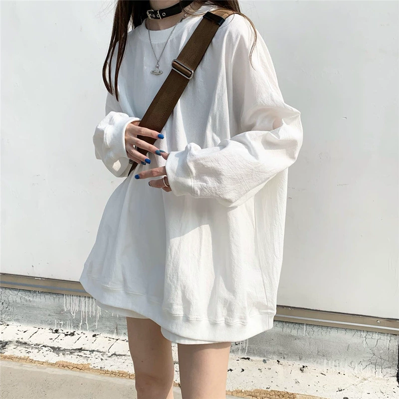 Куртка с длинными рукавами в корейском стиле — тонкая осенняя oversized для студентов, белый/черный, размеры M–XXL