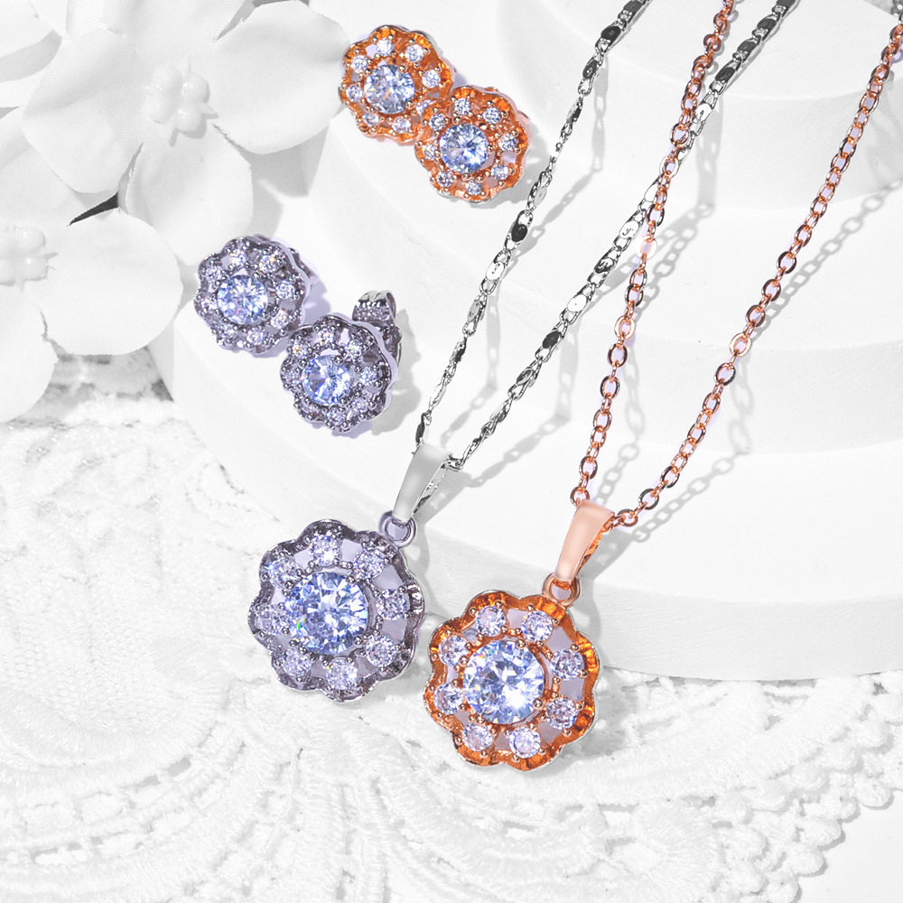 Nuevas opciones transfronterizas de diseño de moda de cobre de zinc pendientes de piedra collar conjunto de joyas pendientes de joyas de mujer