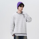 2026秋季圆领宽松长袖针织衫青少年运动风罗纹底摆透气腈纶线衫，男装针织衫/毛衣，星座614