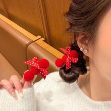 糖葫芦串~红色毛球发夹女喜庆侧边夹子新年氛围感波点蝴蝶结头饰