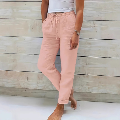 2025 eBay Women's Western Elastic High-Waist Pocket Loose Cotton Linen Casual Pants