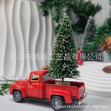 亚马逊跨境复古红色卡车装饰摆件，圣诞装饰礼物制作红色金属卡车