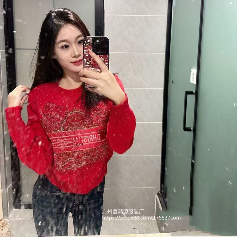 Nanyou Haute Couture 2025 Autumn/Winter New Heavy Embroidery Round Neck Pullover Sweater Loose Versatile Top Casual Christmas