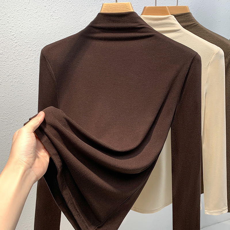 Mujeres medio cuello alto terciopelo camisa de fondo 2023 nuevas mujeres aminoácidos piel inferior ropa interior caliente desgaste recibido superior