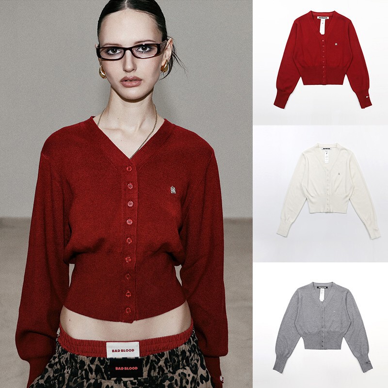 Korean Badblood Bcac Series American Sexy Sweater Knitted Cardigan Women's Slim V Neck Sweater Top Trendy