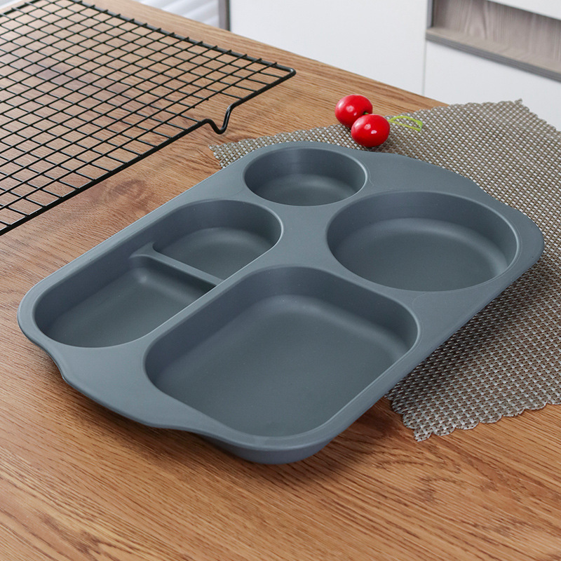 4 piezas de paja de trigo estudiante cena plato engrosada cantina compartimiento vajilla resistente a la caída anti-escaldado multi-rejilla plato logo image 9