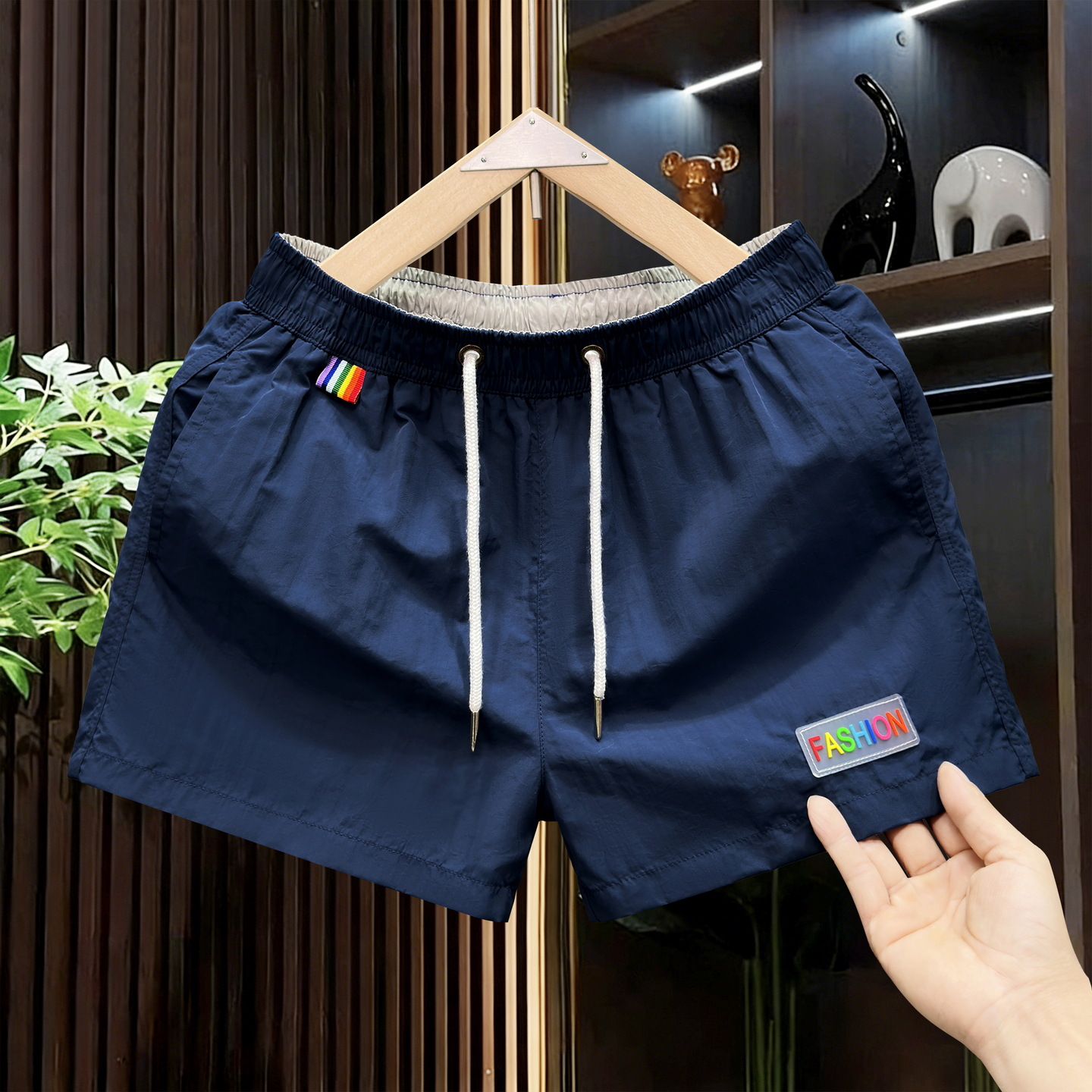 Men's Quick Drying Beach Shorts Stylish Elastic Waist Color Block High Quality Loose Fit Inner Lining Three Quarter Length_viptrois.com