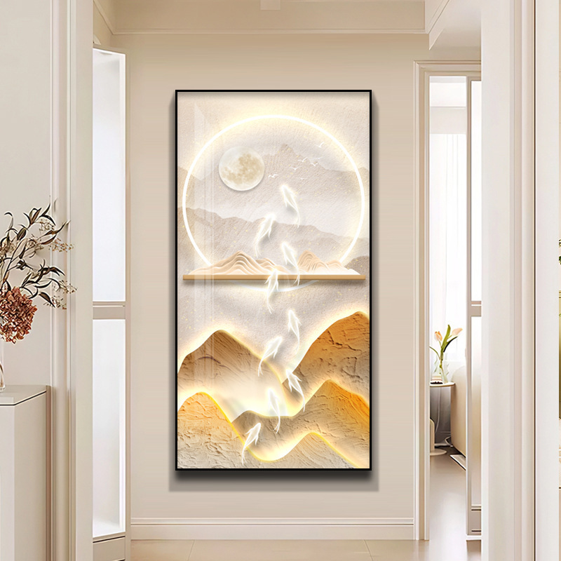 高级感新中式装饰画玄关走廊金属竖版挂画客厅沙发背景墙艺术壁画|undefined