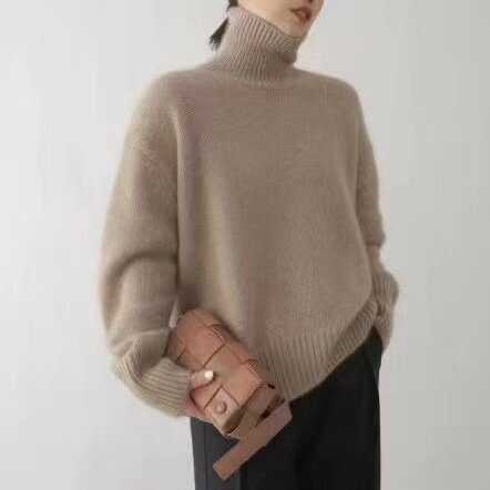 European and American High-Neck Pure Color Outer Knitwear for Women in Autumn and Winter, Lazy Style, Simple Soft and Waxy Inner Layer, Women's Bottoming Knitwear European and American High-Neck Pure Color Outer Knitwear for Women in Autumn and Winter, Lazy Style, Simple Soft and Waxy Inner Layer, Women's Bottoming Knitwear