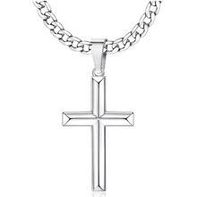 跨境亚马逊热卖钛钢古巴链十字架吊坠男士项链简约个性情侣饰品