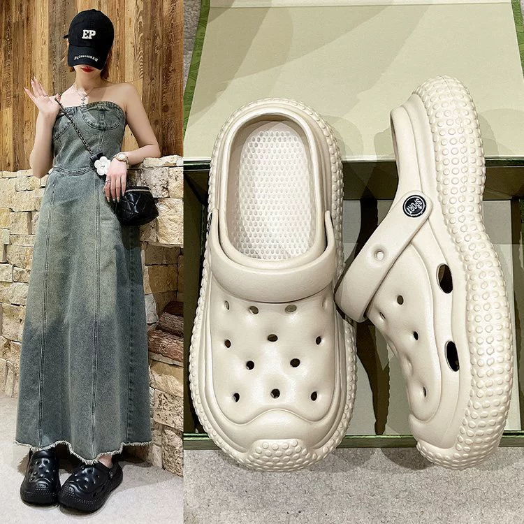 2024 летняя простая повседневная универсальная обувь на толстой подошве, мягкая маленькая удобная обувь с отверстиями, тапочки для женщин