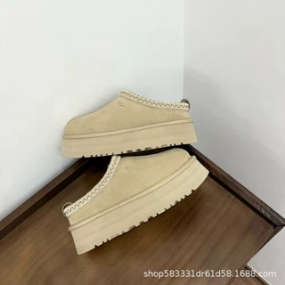 河南桑坡新款厚底民族风雪地靴女外穿磨砂皮包头半拖休闲保暖加绒