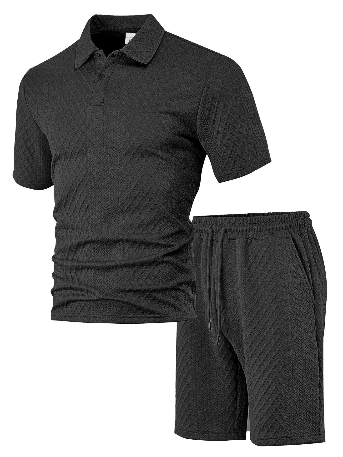 Herren Freizeit Sport Jacquard Polohemd Und Shorts Set Sommer_voghion.com