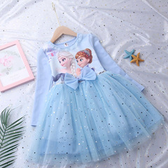 Frozen Princess Dress Girls Elsa Long Sleeve Baby Cotton Autumn Clothes Children's Puffy Gauze Skirt Birthday Dress Trendy