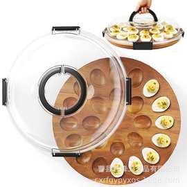 木质鸡蛋托盘带盖双面熟食芝士板复活节派对彩蛋魔鬼蛋托甜品盘