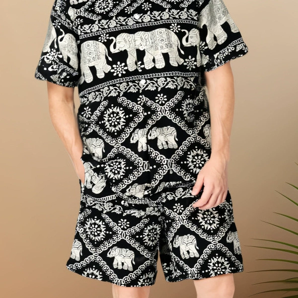 Летняя мужская домашняя одежда с короткими рукавами Dai, пляжная одежда для отдыха, пижамы с цветочным принтом, тонкая спортивная рубашка, костюм из двух предметов из ледяного шелка