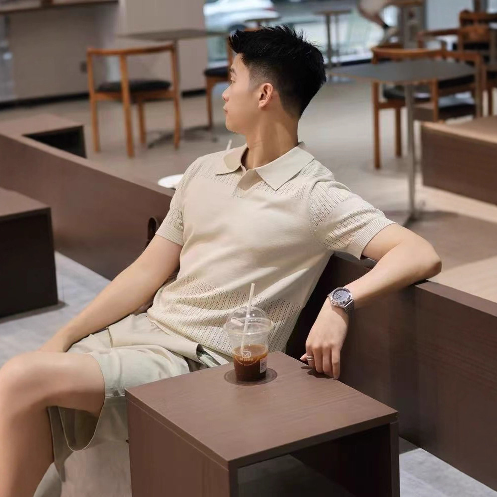 夏季老钱风亨利领慵懒高级感极简百搭针织POLO衫镂空透气短袖