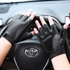 Leather half-finger gloves for men, thin style for spring and autumn, outdoor cycling, motorcycling, cool motorbike fitness sports, finger-exposing gloves