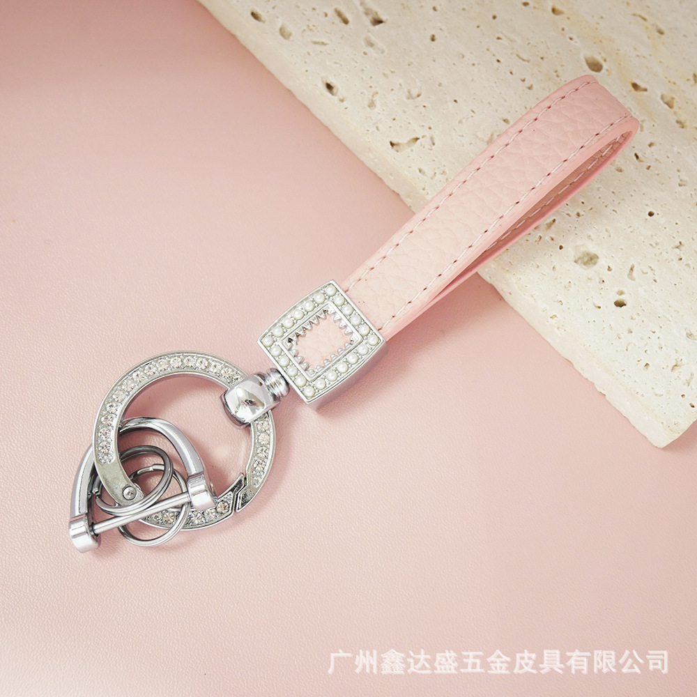 Nuevo anillo hebilla herradura hebilla brillante microfibra cuero coche llavero moda llavero cintura colgante regalo al por mayor