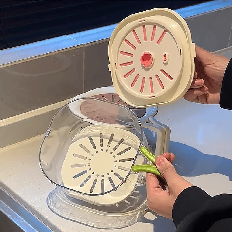 Lavabo de verduras, filtro de agua, canasta de drenaje, fruta de lavado linda, lavabo de verduras de doble capa, lavabo de drenaje de filtro, especial para el hogar con tapa