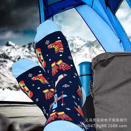 跨境i'd rather be skiing字母中筒袜亚马逊滑雪爱好运动袜子现货