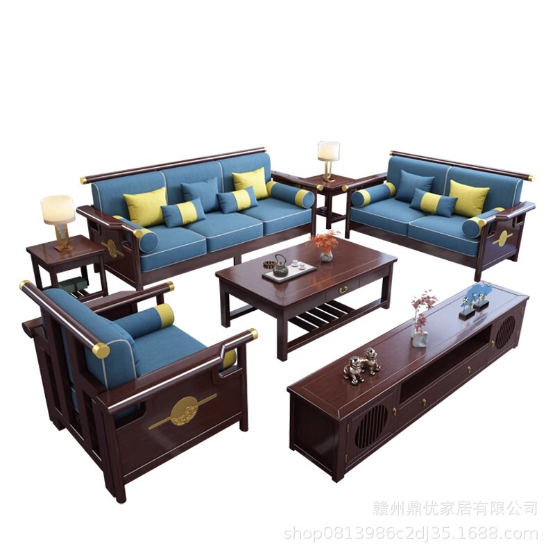 新しい中国風の無垢材交渉ソファ家庭用小さなリビングルームソファホテルアパートコーナーロングソファ卸売|undefined