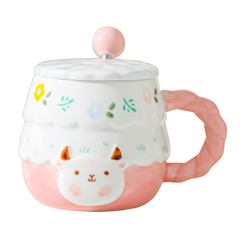 Caricatura de cordero tazas de chicas para dar a una amiga regalos de cumpleaños de alto valor facial estudiantes lindos y pequeños regalos prácticos chicas