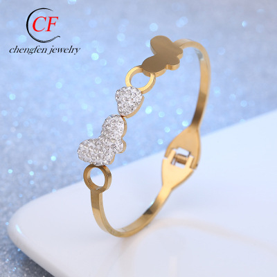 the republic of korea East fashion OL butterfly Diamond Stainless steel Bracelet love Rhinestone Titanium Bracelet Jewelry