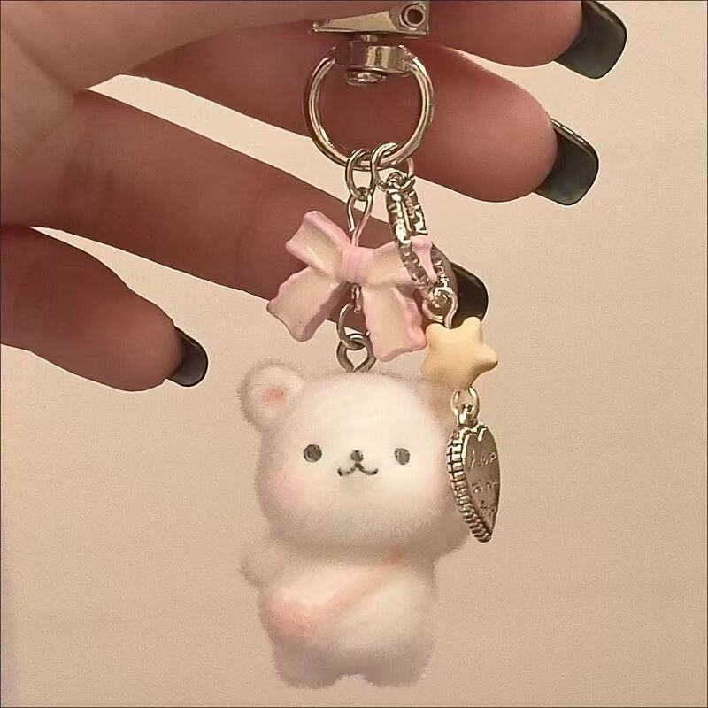 Cute Plush Bear Love School Bag Pendant Cartoon Girl's Heart Keychain Stupid Cute School Bag All-match Hanging Decoration