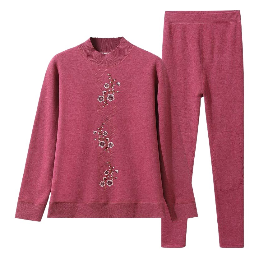 Liquidación: Conjunto de ropa interior térmica para mujer con forro polar y rodilleras gruesas para otoño e invierno, adecuado para mujeres de mediana edad y mayores.