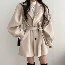 秋冬季毛呢外套女装2024新款潮宽松中长款妮子大衣小个子黑色风衣