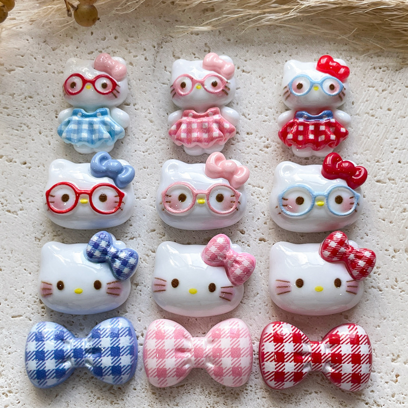 Bow Tie Cat Head Resin Accessories Autumn and Winter Hair Accessories Cartoon Mobile Phone Chain Material Wholesale Handmade DIY Jewelry Accessories