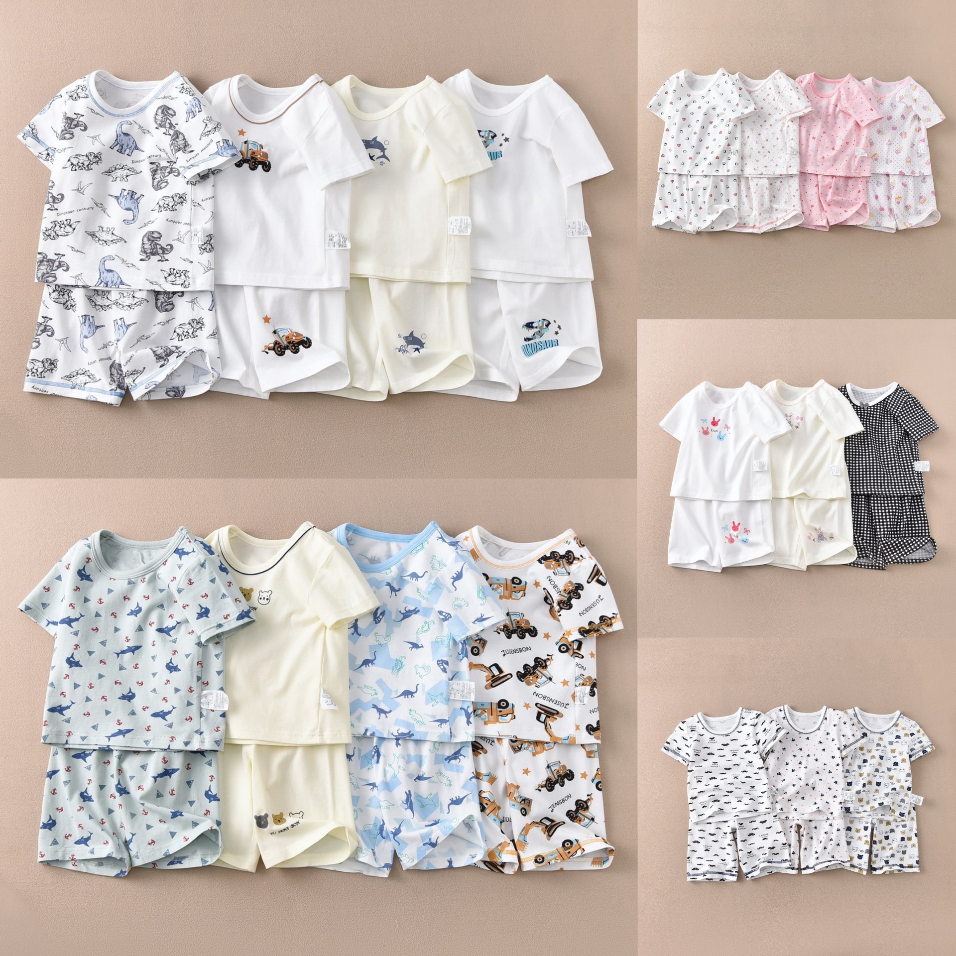 Children's boys and girls short-sleeved shorts suit home wear ammonia cotton loose popular Songyou xisongwu export to Japan A