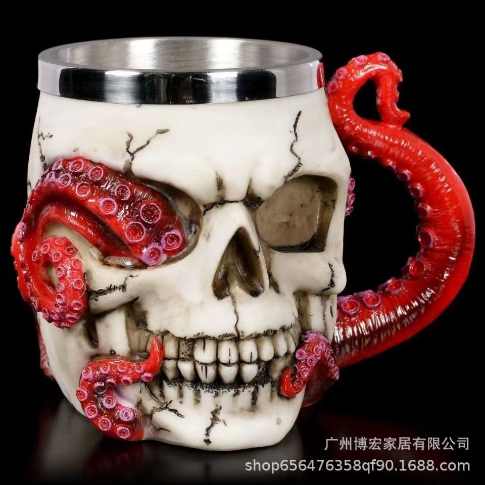 Acero inoxidable cerveza Copa pulpo forma del cráneo taza de agua regalo Halloween personalidad divertida