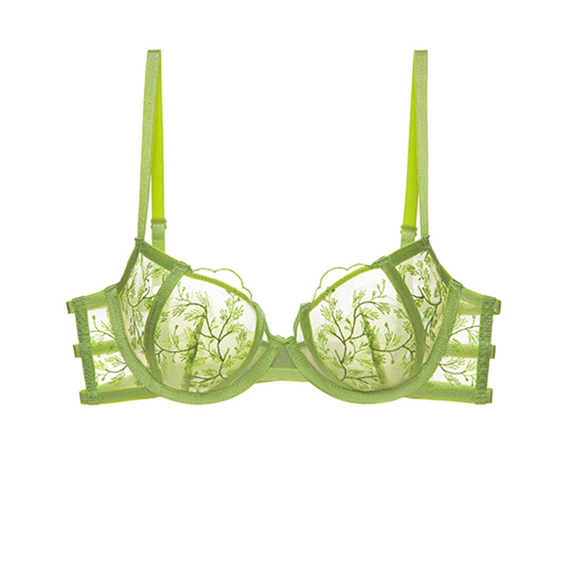 Comercio exterior francés sexy puro sujetador conjunto de sujetador de encaje bordado ultrafino transpirable pecho grande muestra ropa interior pequeña