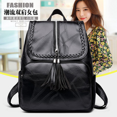 European and American Retro Embossed Leather Women's Casual Dual Shoulder Bag 2023 New PU Fringe Simple and Versatile Backpack High-End Women's Bag