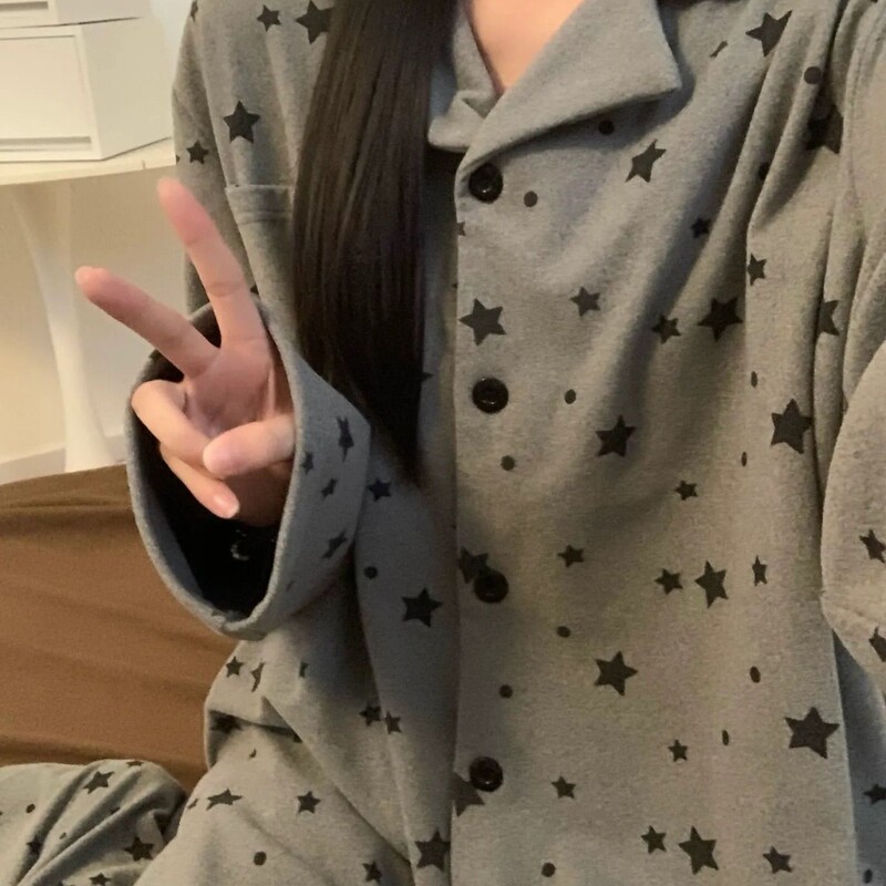 Derong Pajamas for Women, Autumn and Winter Style, Gray Long-Sleeved Warm Suit, Home Clothes, Winter Korean Style, Can Be Worn Outside, Cross-Border Wholesale