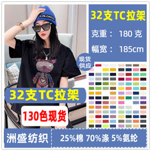 32支CVC拉架棉单面汗布面料涤棉混纺汗布TC汗布平纹布T恤针织面料