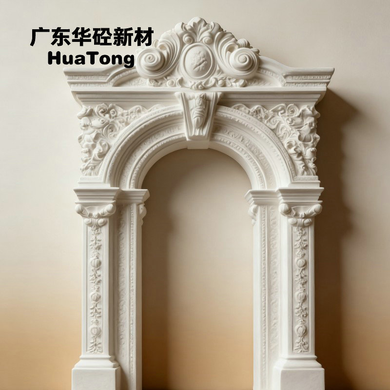 GRG column single-arched carved entrance door, rural manor gate, three-dimensional relief wall design customization
