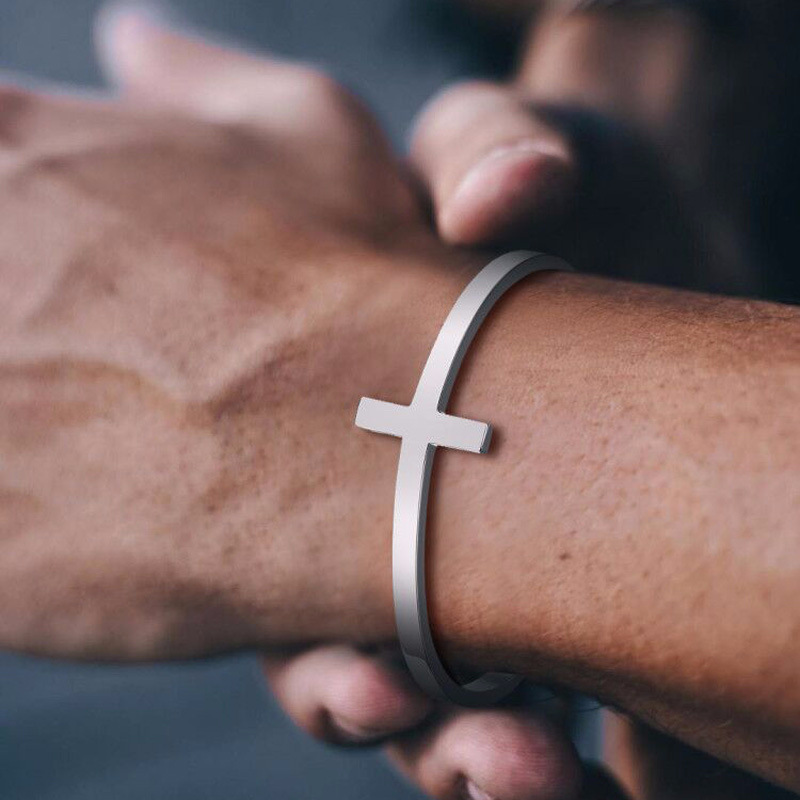 Stainless Steel Material Hip-Hop Cross Stainless Steel Polishing Men'S Bracelets Bangle Men's Chain Bracelets
