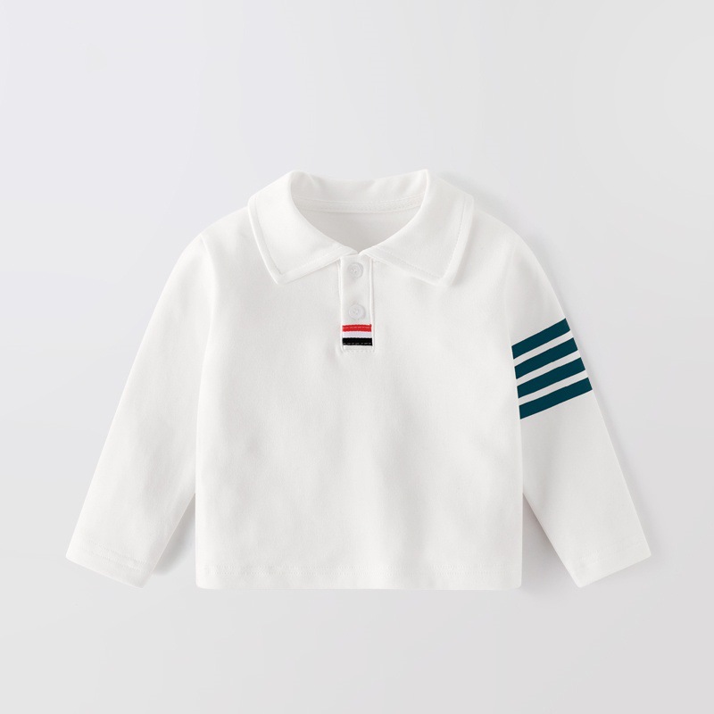 Camiseta POLO de terciopelo suave para niños, camiseta blanca de manga larga de estilo coreano para niños, camisa con solapa de algodón, novedad de otoño