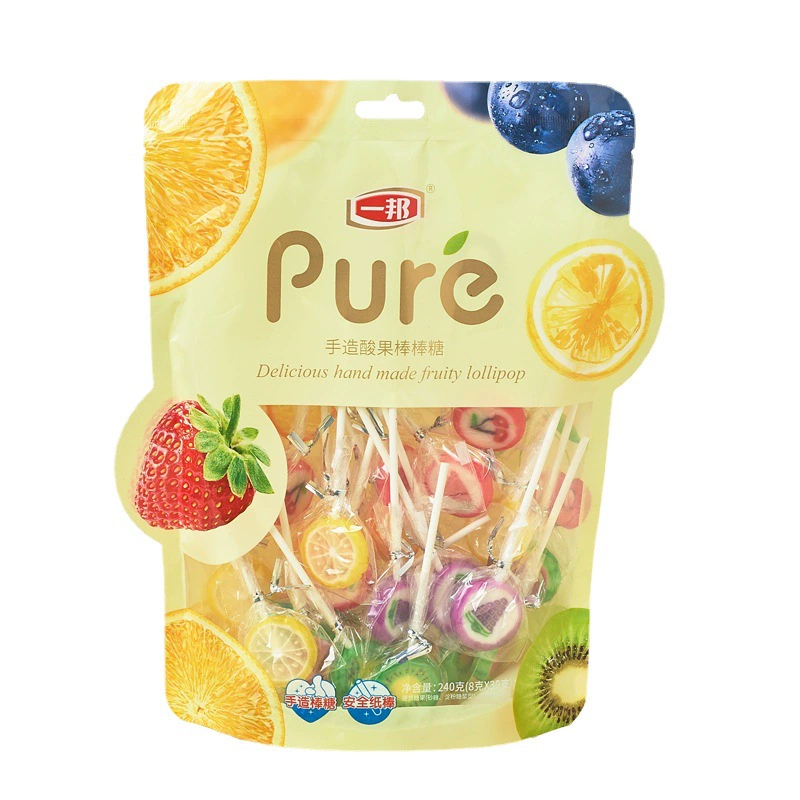 Фруктовые леденцы Yibang pure, ассорти, упаковка 240 г или штучные 6 г, цветные на палочке